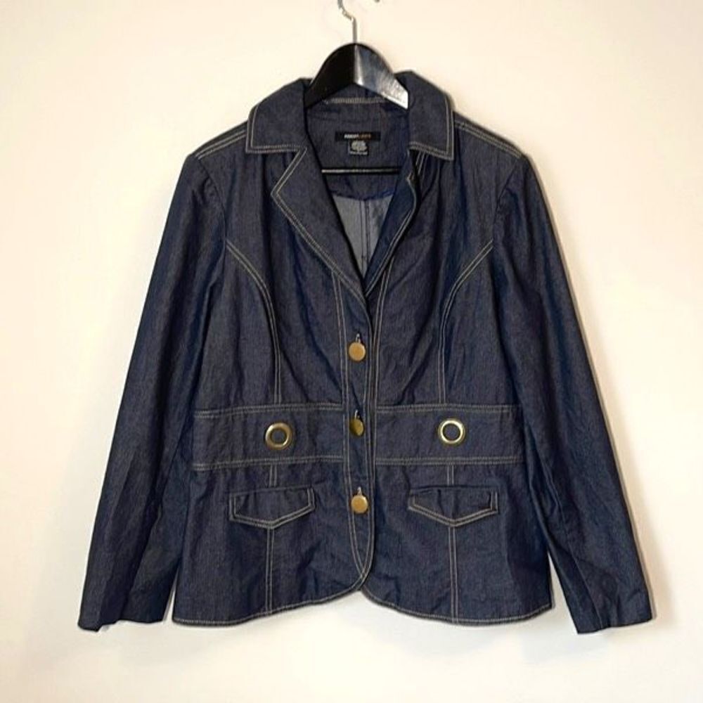 Robert Louis Light Weight Fashion Denim Jacket Blazer Size Large Blue‎